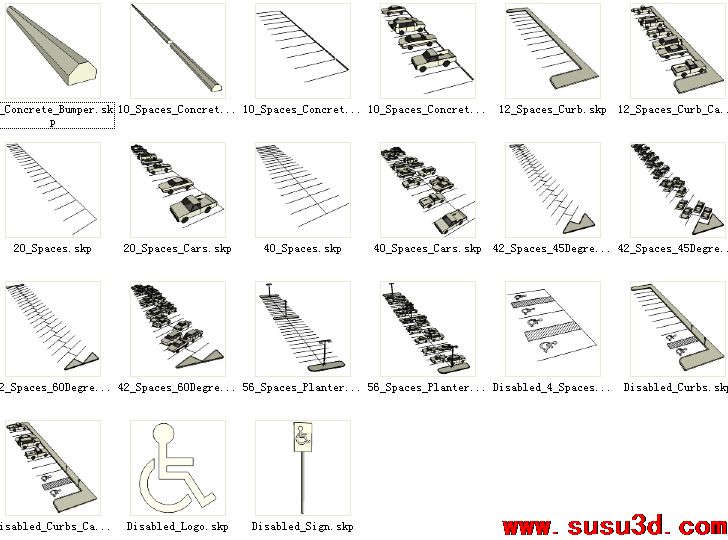 21个停车位SU草图大师模型下载
