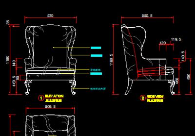 豪华单人沙发三视图CAD图下载