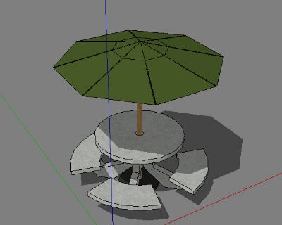 石桌椅带遮阳伞SU模型下载