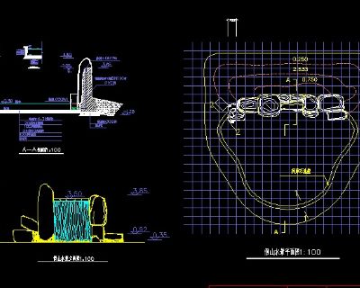 CAD假山水景平立剖面图