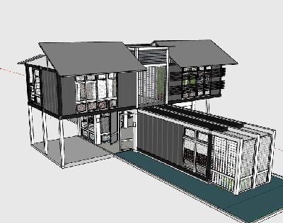 双层集装箱组合建筑草图大师模型