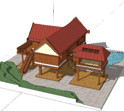 城市小溪小木屋sketchup模型