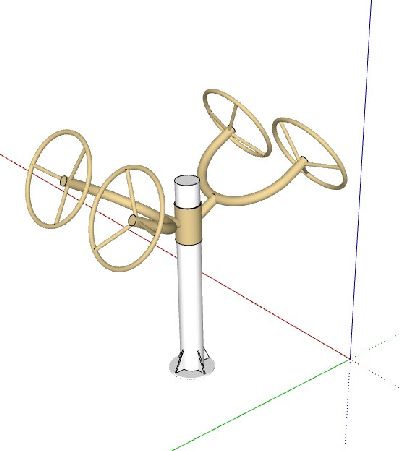 双人太极轮户外健身器材SU模型