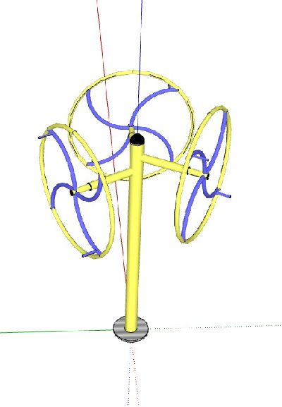 双人太极轮室外健身器材su模型