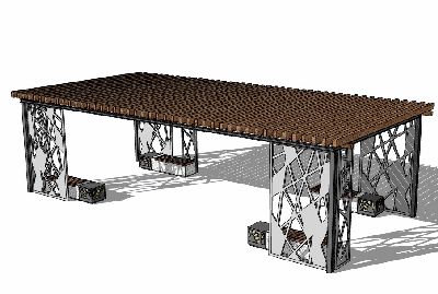 现代钢木结构景观廊架sketchup模型