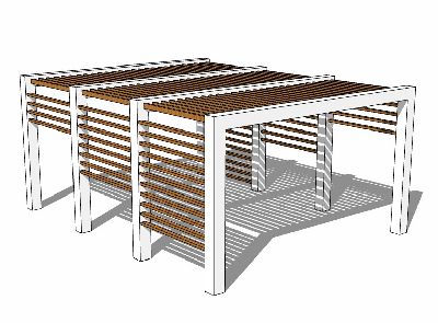 中式钢木结构廊架景观亭sketchup模型