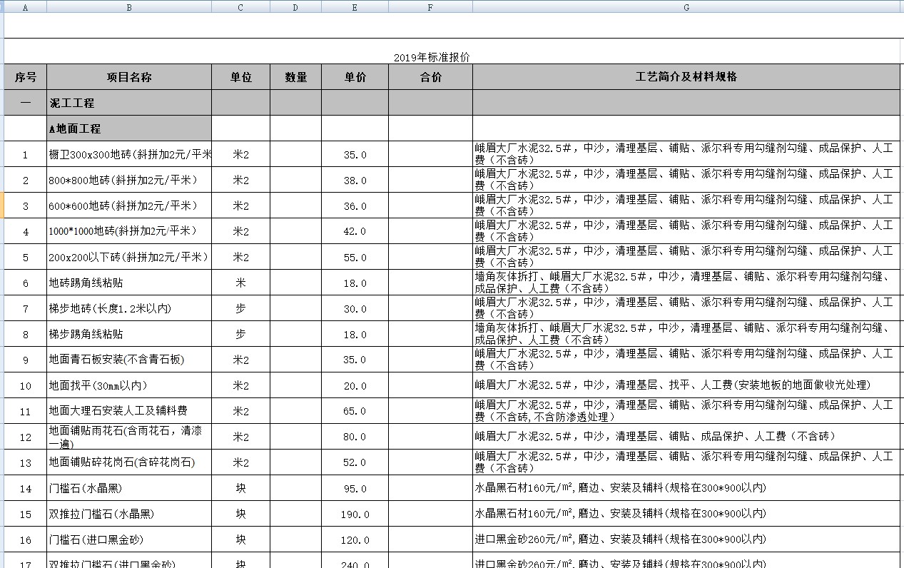 装修公司预算报价表excel模板10