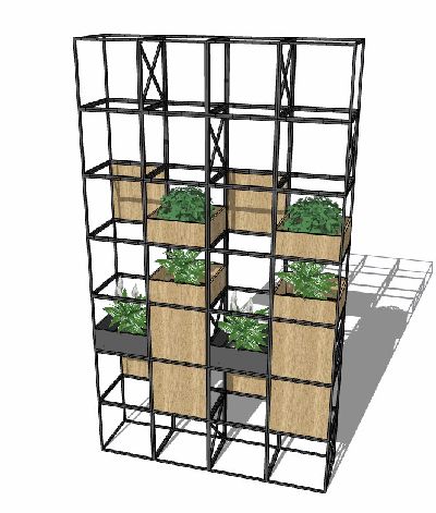 Loft工业风钢木结构置物花架SU模型