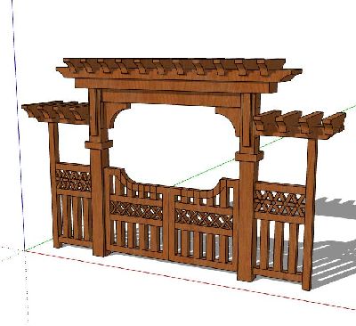 牌坊木栅栏入口景观SU草图大师模型